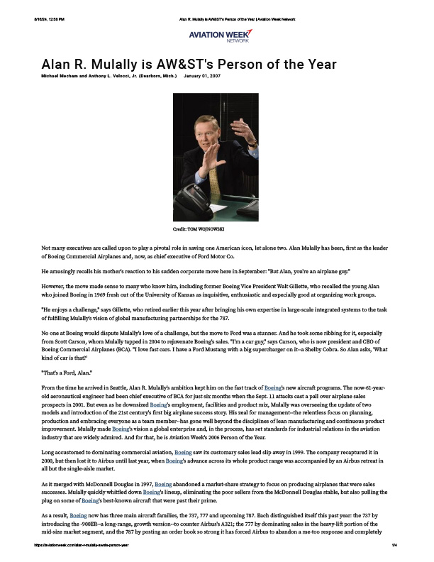 Alan R. Mulally is Aviation Week and Space Technology's Person of the Year